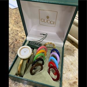 AUTH GUCCI 11/12.2 Change Bezel Watch Quartz Ladies Woman Wristwatch